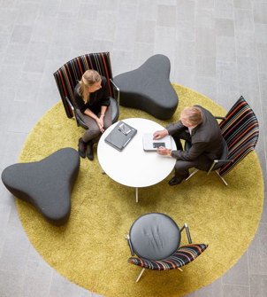 People talking in the atrium